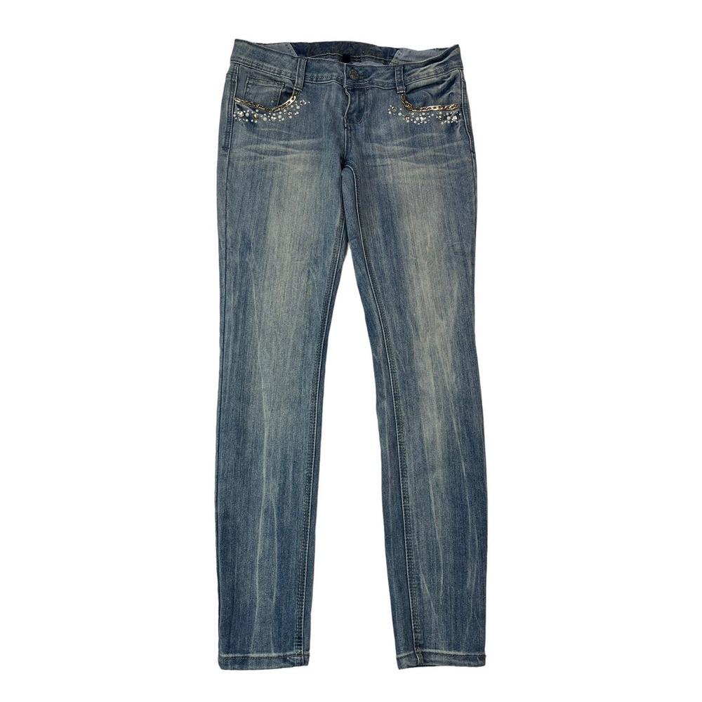 Vanilla Star Juniors Size 7 Embellished Stud Rhinestone Low-Rise Straight Jeans‎
